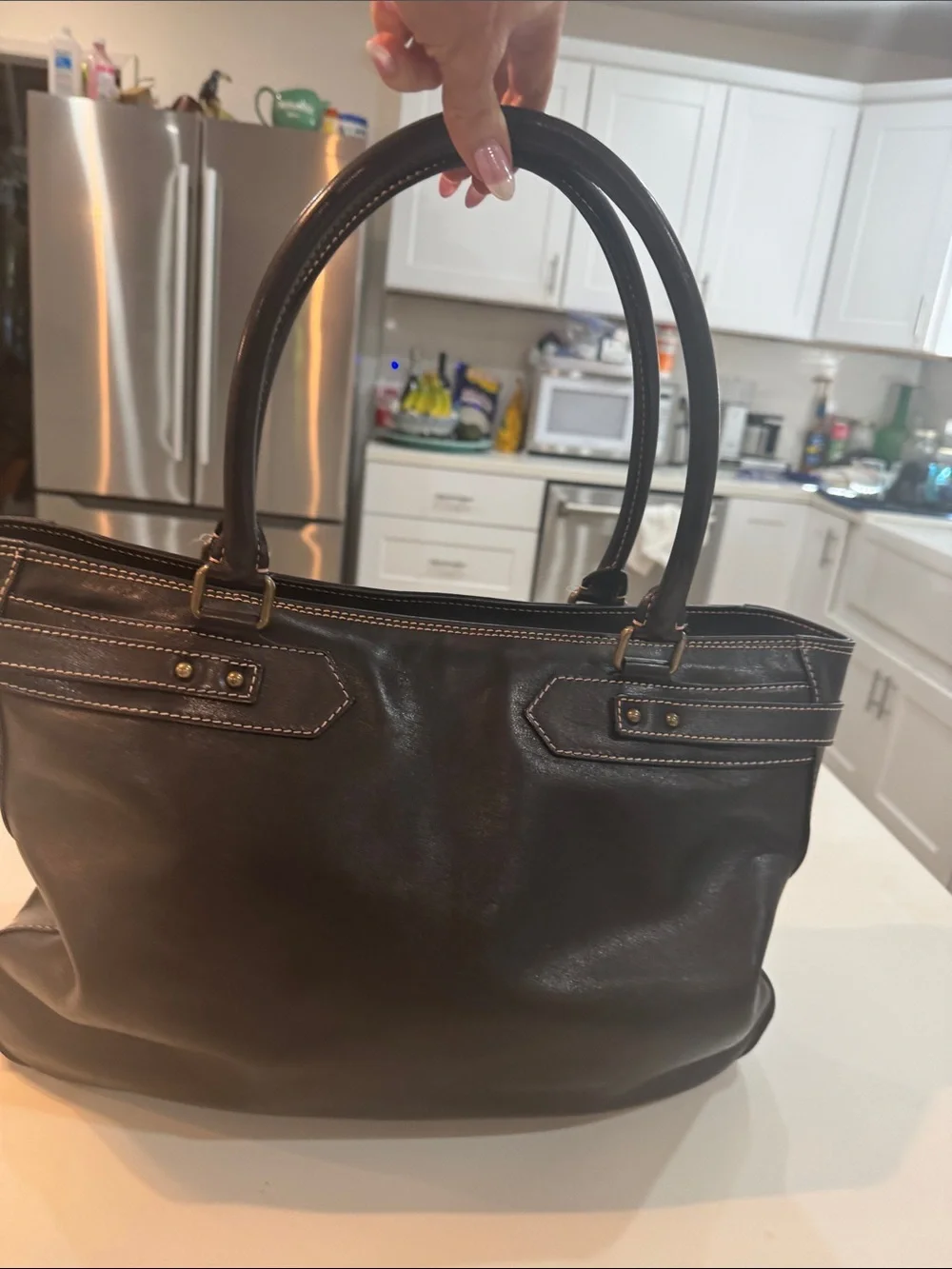Marc Jacobs Black Leather Top-Handle Tote with Gold Hardware